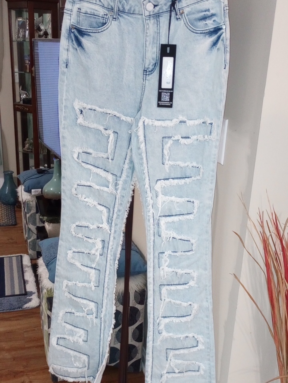 Light Blue Distressed Flare Jeans for Women